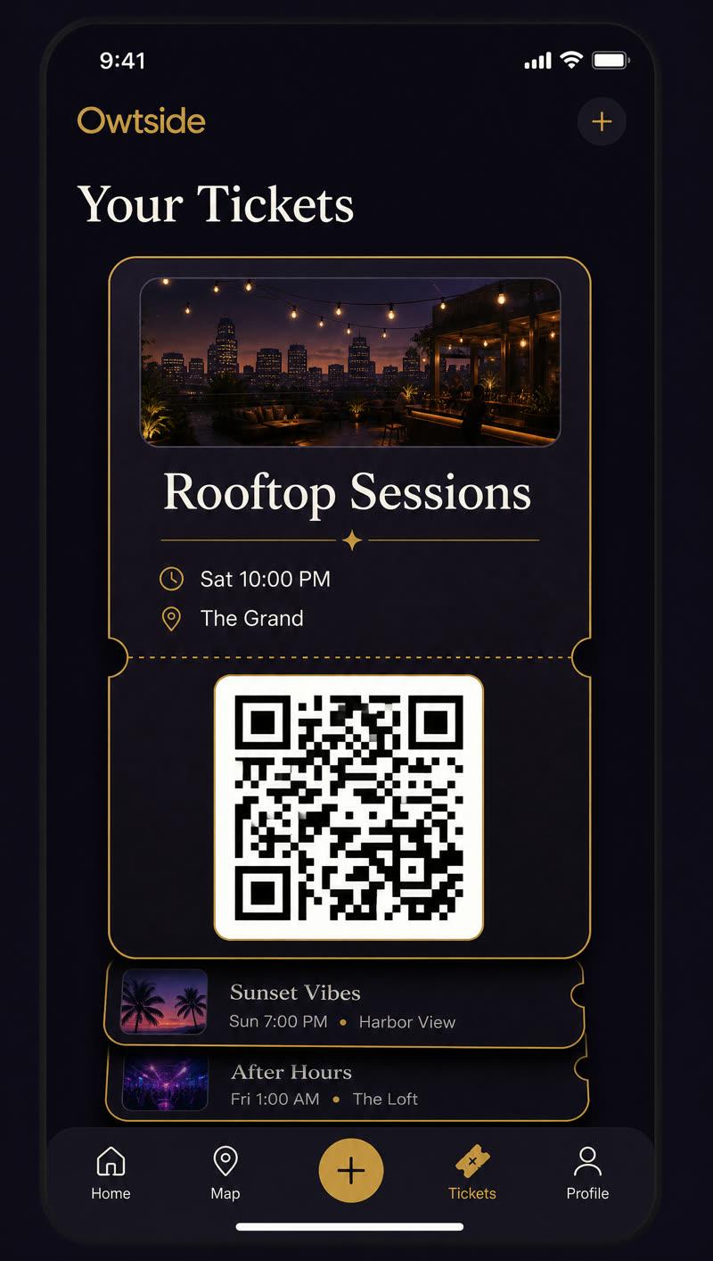 Concept preview: a ticket wallet with a QR code ticket card